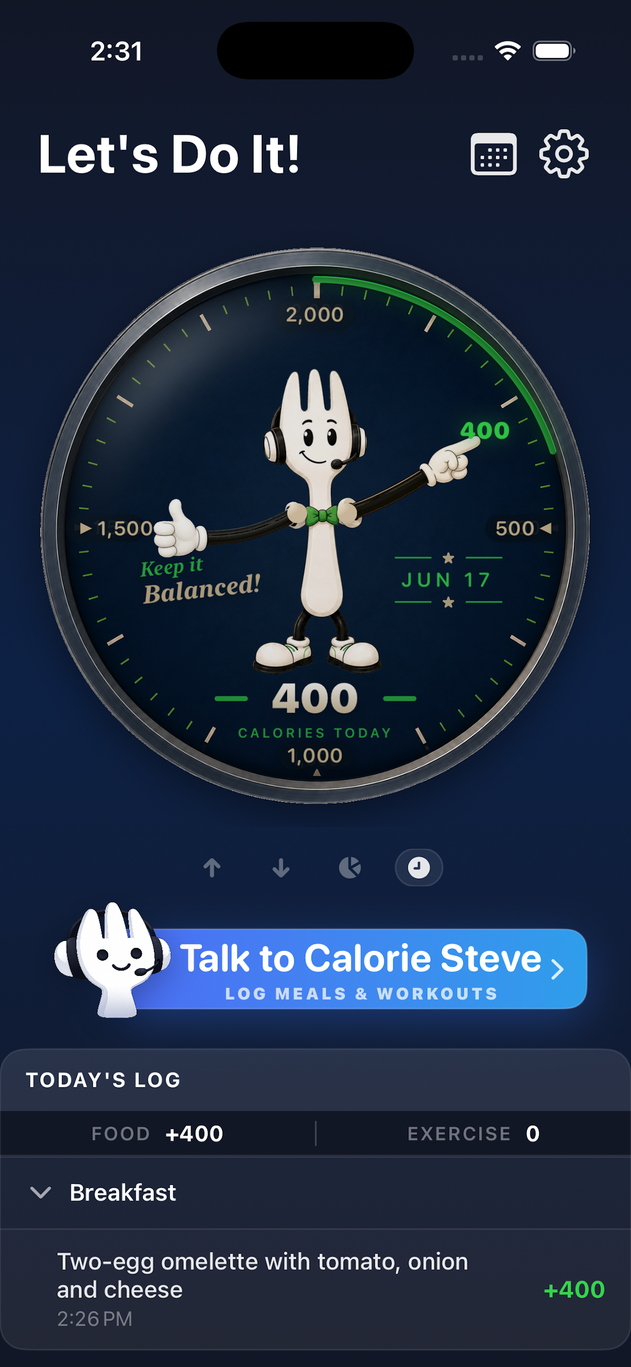 Premium watch-style calorie gauge view