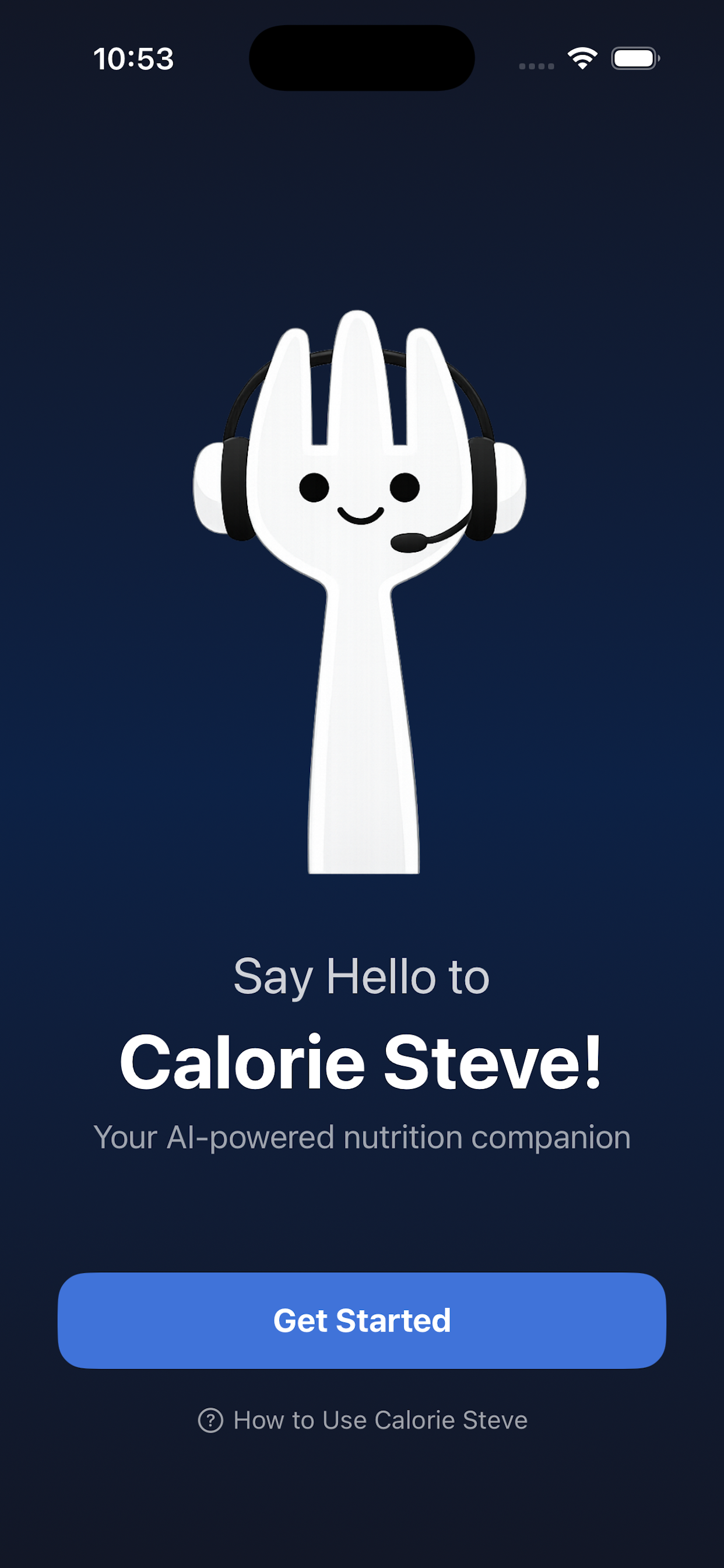 Calorie Steve welcome screen